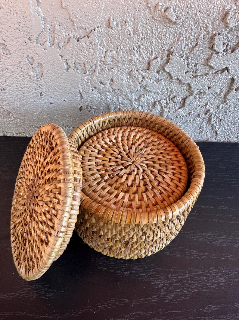 Handmade Rattan Coasters • Set of 6 • Eco-Friendly Boho Table Decor