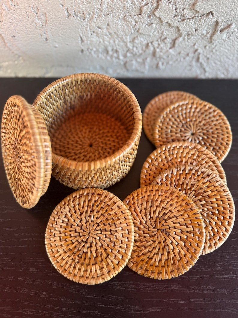 Handmade Rattan Coasters • Set of 6 • Eco-Friendly Boho Table Decor