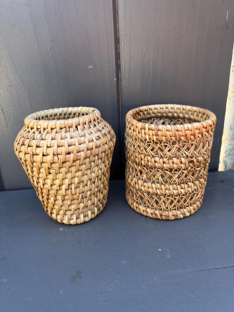 Handwoven Rattan Storage Basket, Natural Wicker Pencil Holder, Boho Desk Organizer, Rustic Home Decor, Handmade Gift