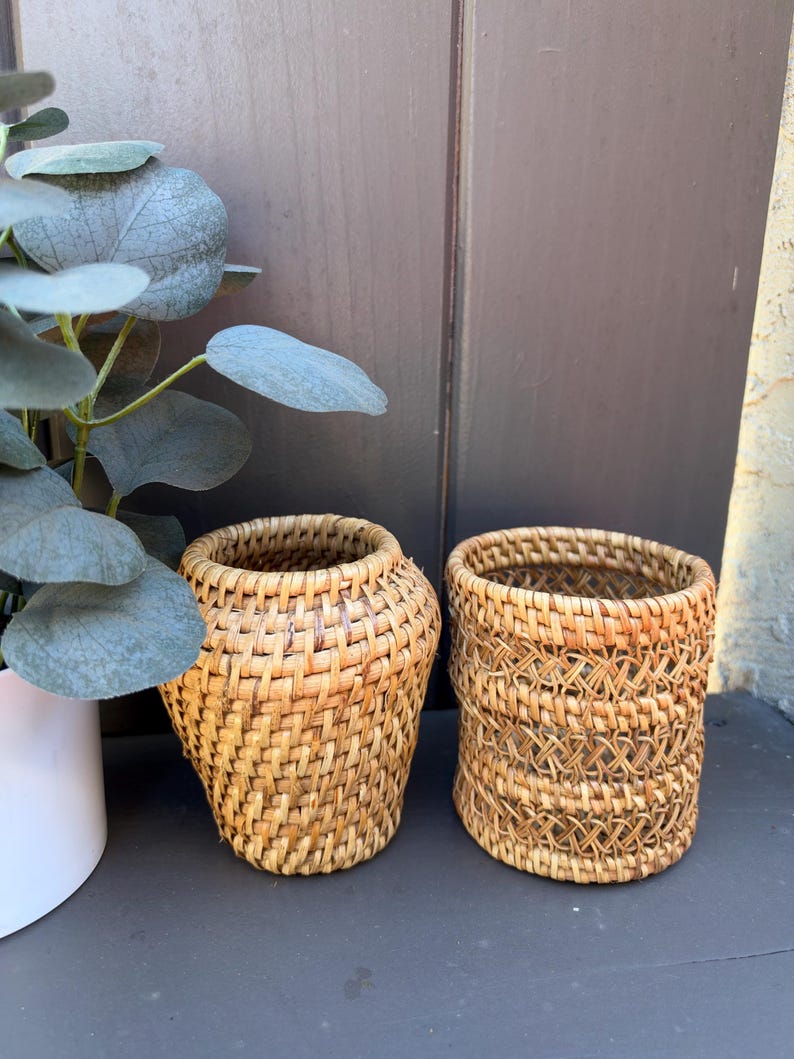 Handwoven Rattan Storage Basket, Natural Wicker Pencil Holder, Boho Desk Organizer, Rustic Home Decor, Handmade Gift