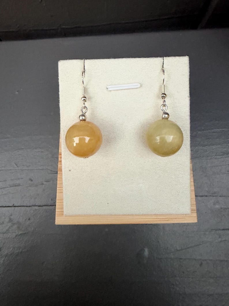 Handcrafted Natural Burmese Jade Drop Earrings,  Green Beads, Gold Tone (Founder-Made)