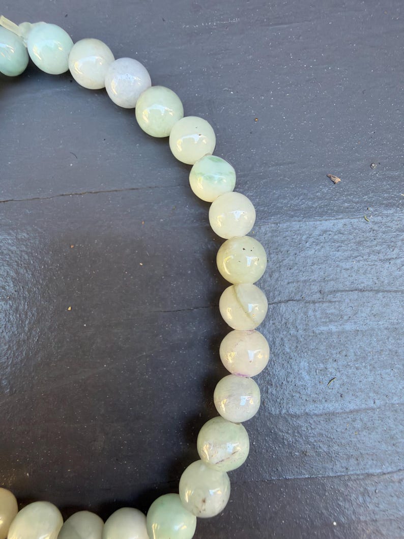 Natural Burmese Jade Bracelet, 6mm Pastel Green Beads, Stretch Jewelry