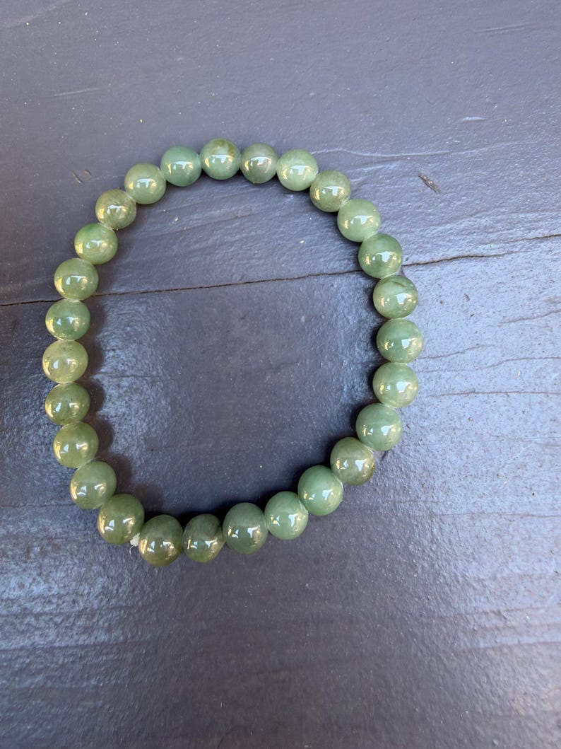 Natural Burmese Jade Bead Bracelet, 7mm Polished Round Beads Bracelet