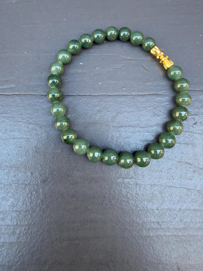 Natural Burmese Green Jade Bracelet, 7mm Beads, Gold Accent (Gift)