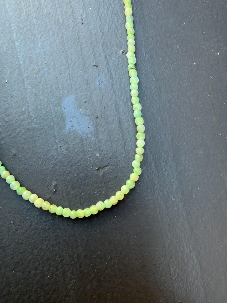 Natural Burmese Green Jade Bead Necklace, Polished Round Beads, 5 mm