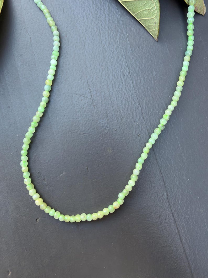 Natural Burmese Green Jade Bead Necklace, Polished Round Beads, 5 mm