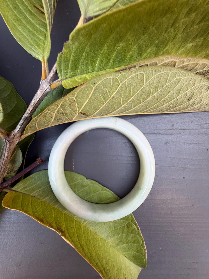 Burmese Jade Bangle, Light Green Jadeite Bracelet, 57mm Round Bangle