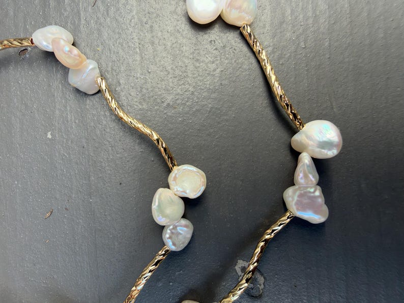 Cultured Pearl Necklace, Gold Twisted Chain, Dainty White Pearl Jewelry, Handmade Gift for Her