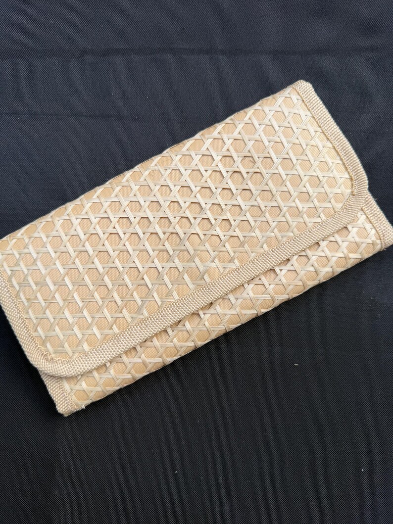 Handwoven Bamboo Wallet | Natural Woven Clutch, Boho Minimalist Purse (8" x 4.2")