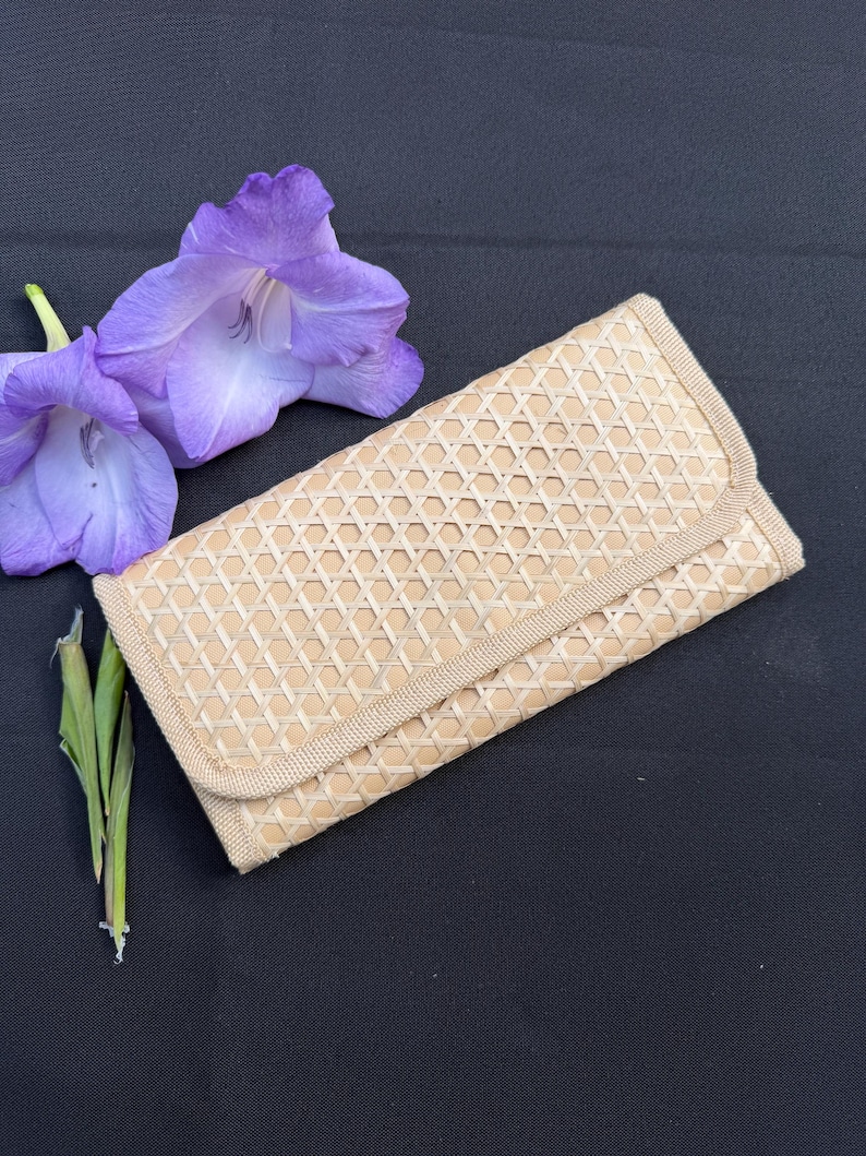 Handwoven Bamboo Wallet | Natural Woven Clutch, Boho Minimalist Purse (8" x 4.2")